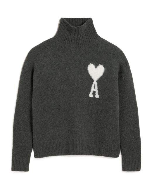 AMI Black Ami De Coeur High Neck Knitted Jumper for men