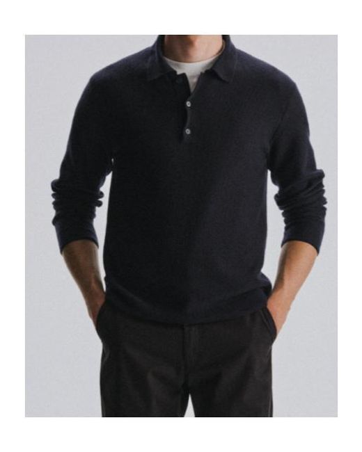 The Row Blue Bertram Long-Sleeved Knit Polo Shirt for men