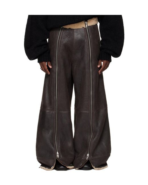Lu'u Dan Black Zippered Grained Sheepskin Pants for men