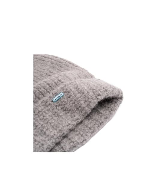 Alanui Gray Ribbed-Knit Cashmere Beanie Hat
