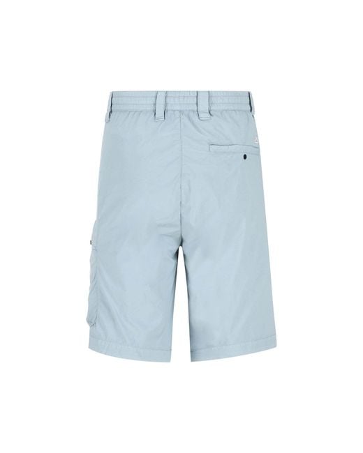 C P Company Blue Button-Fastening Cargo Shorts for men