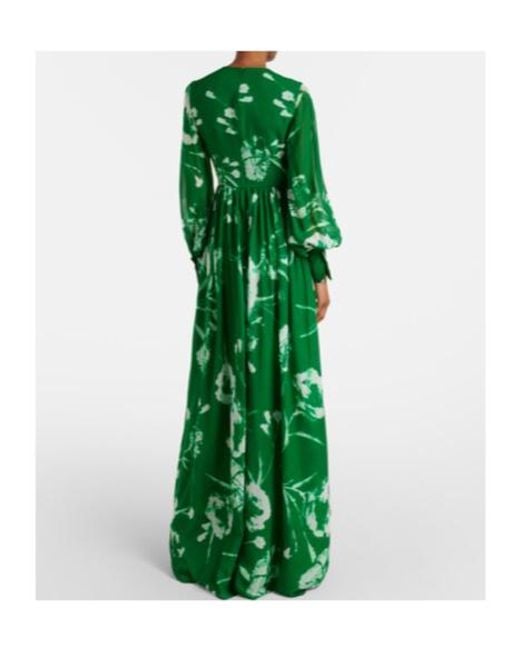 Erdem Green Floral Silk Voile Gown