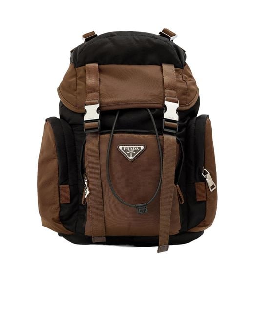 Prada Brown Color-Block Nylon Backpack for men