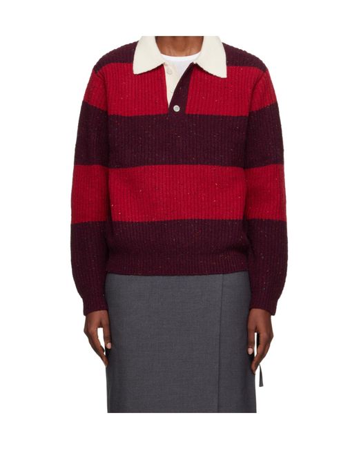 DUNST Red Ribbed Striped Polo Knitwear