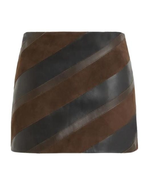 P.A.R.O.S.H. Brown Leather Mini Skirt With Inserts