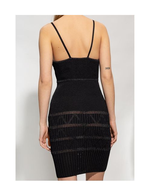 Balmain Black Ribbed V-Neck Mini Dress