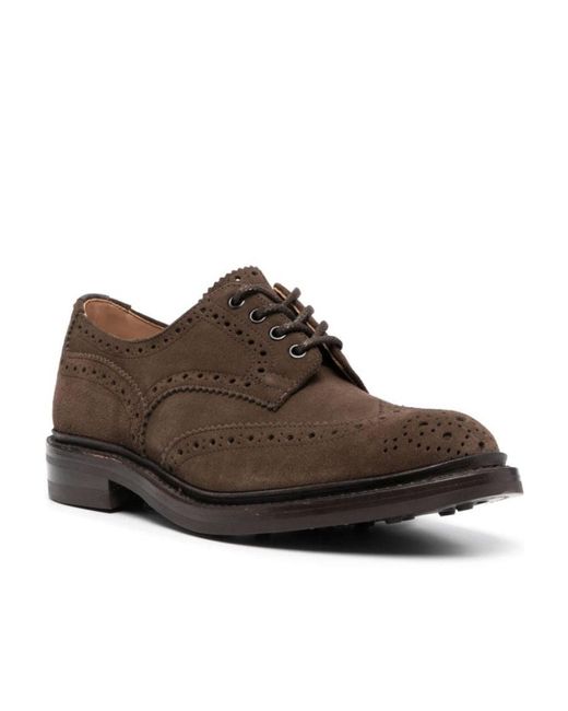Tricker's Brown Brogue-Detail Suede Brogues for men