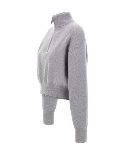 Victoria Beckham Gray Half-Zip Sweater
