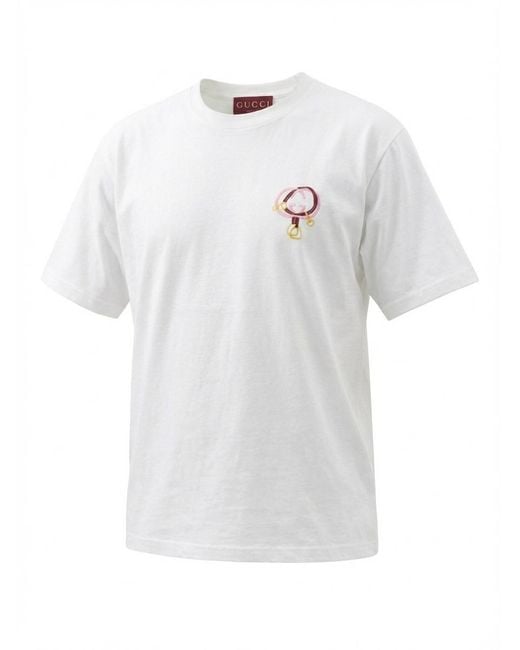 Gucci White Cotton Jersey T-Shirt With Embroidery