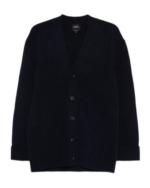 A.P.C. Blue Buttoned V-Neck Cardigan for men