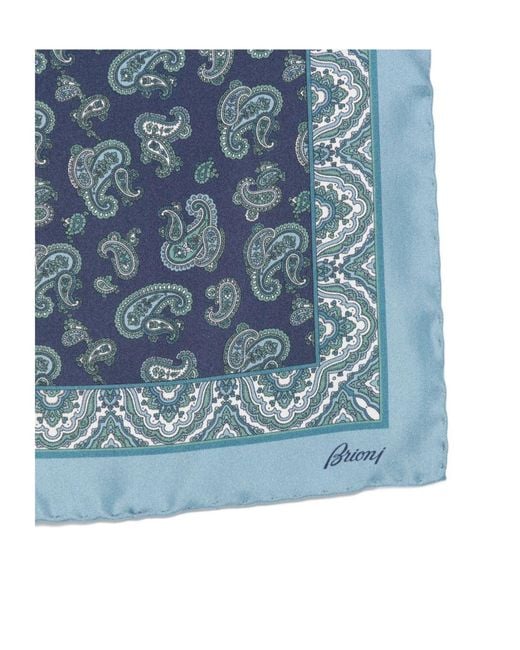 Brioni Blue Printed Pocket Square for men