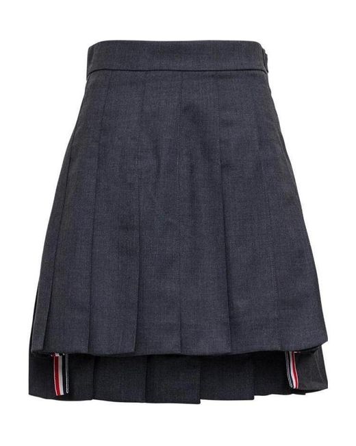 Thom Browne Blue Pleated Mini Skirt