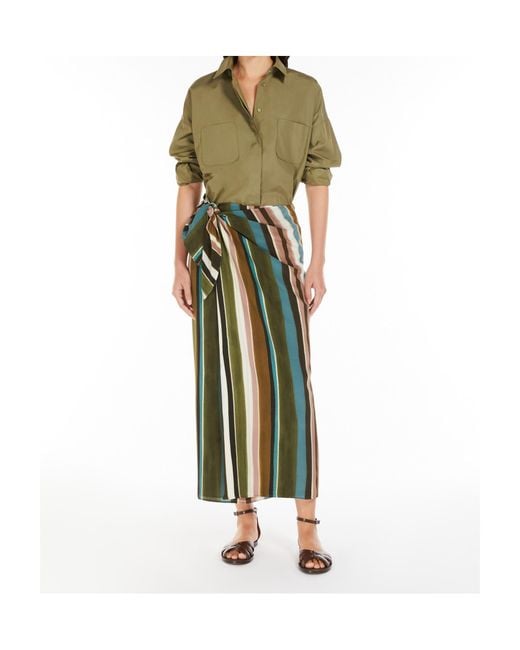 Max Mara Green Patterned Crepe De Chine Pareo Skirt