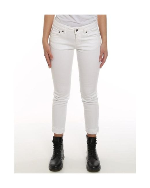 Dondup White Mid-Rise Slim-Fit Cropped Jeans