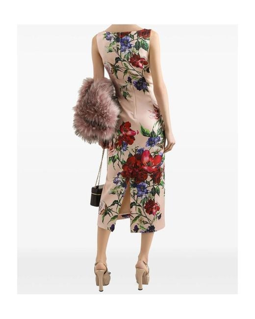 Dolce & Gabbana White Floral Printed Sleeveless Midi Dress