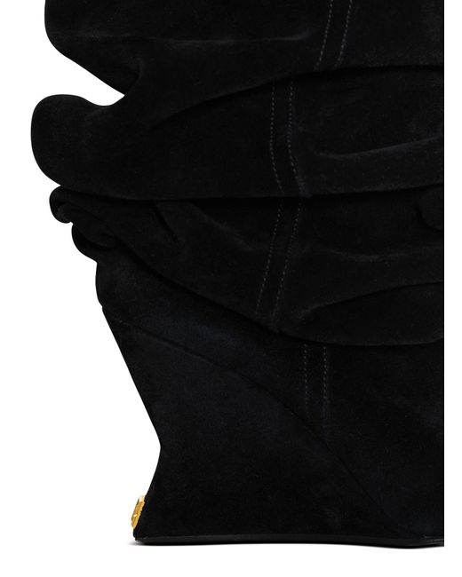 Balmain Black Suede Leather Wedge Thigh-High Boots
