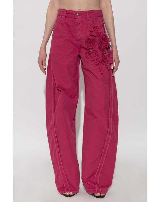 DSquared² Pink Appliquéd Wide-Leg Pants
