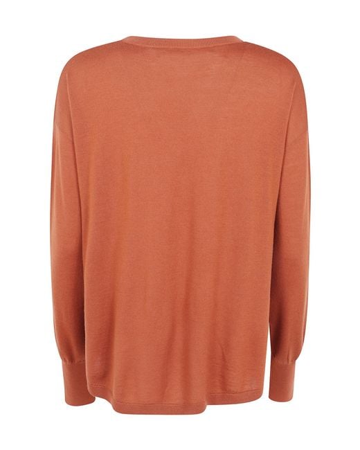 Aspesi Orange Ribbed V-Neck Knit Top
