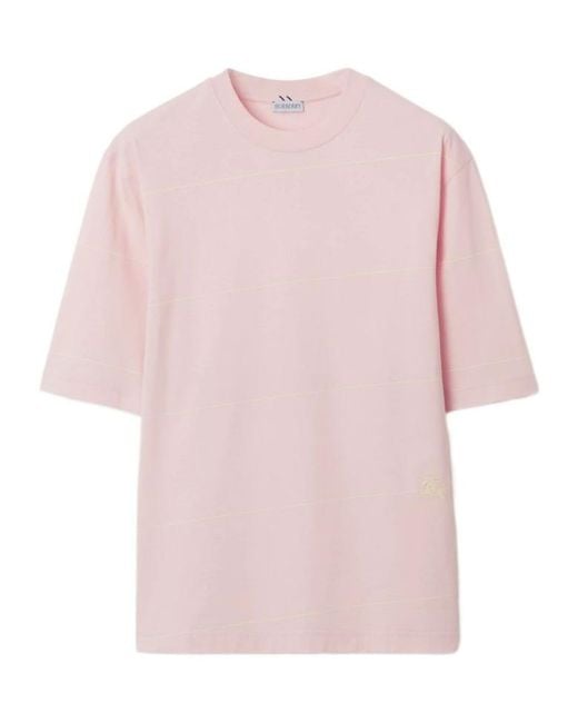 Burberry Pink Equestrian Knight-Embroidered Striped T-Shirt for men