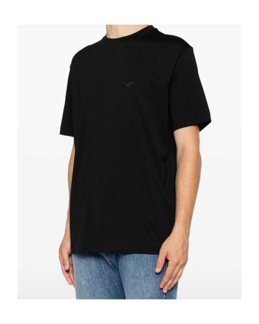 Emporio Armani Black Logo-Embroidered T-Shirt for men