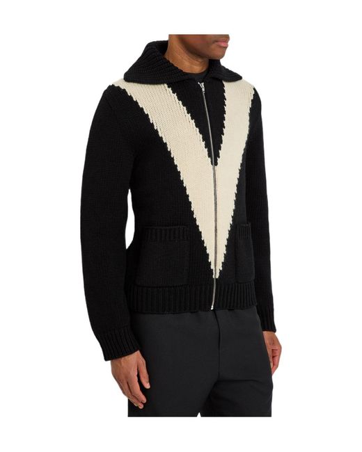 Valentino Black Logo-Intarsia Wool Cardigan for men