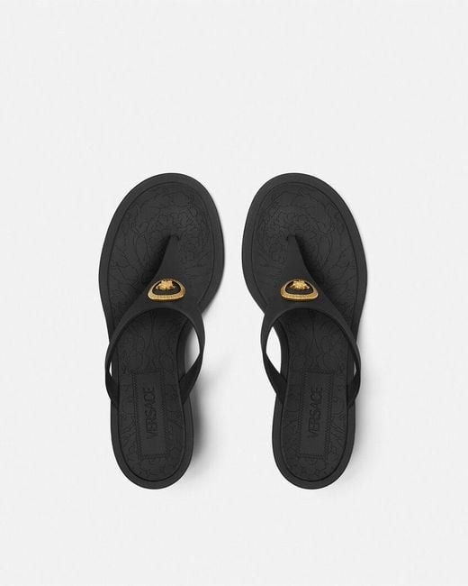 Versace Black Heeled Thong Sandals