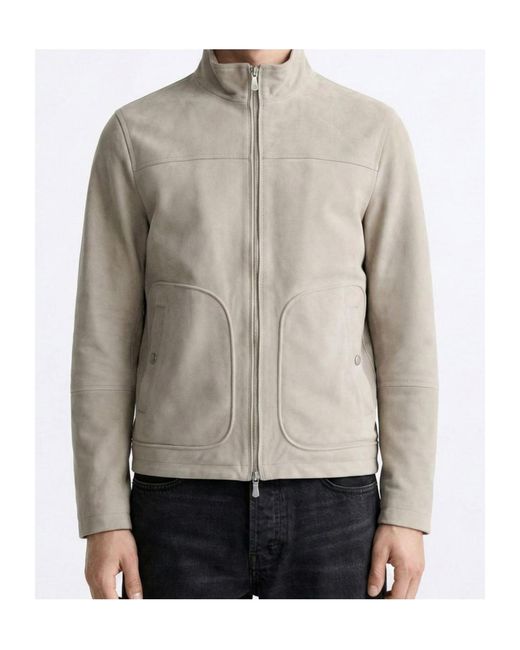 Eleventy Gray Zip-Up Leather Jacket for men