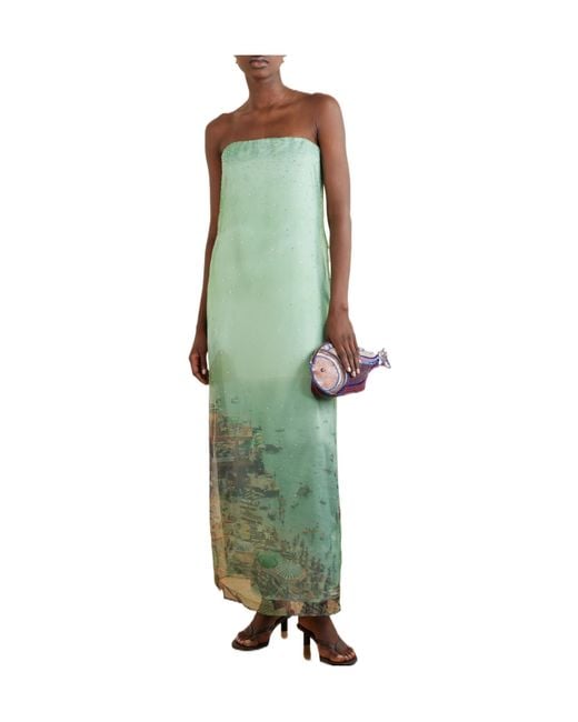 Staud Green Strapless Tulle Maxi Dress