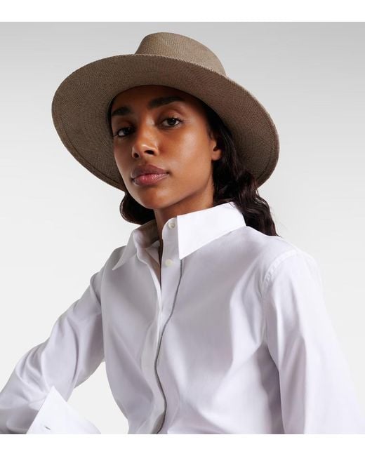 Brunello Cucinelli White Straw Fedora Hat