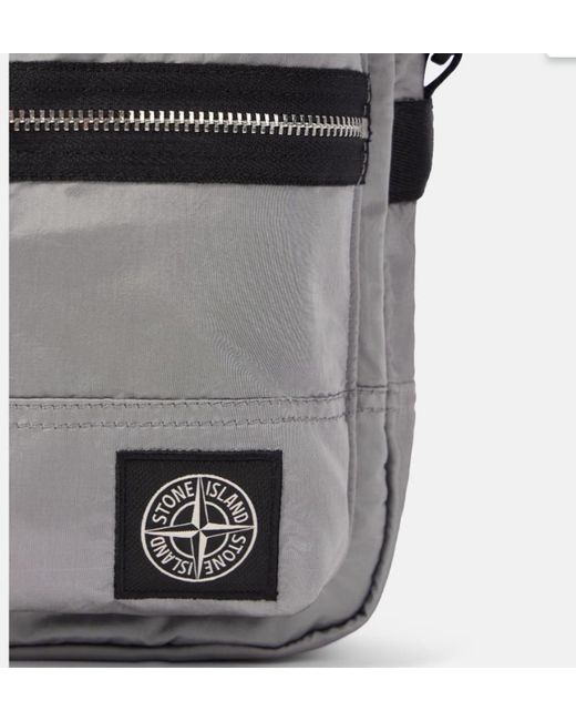 Stone Island Gray Logo Patch Zipped Crossbody Bag for men