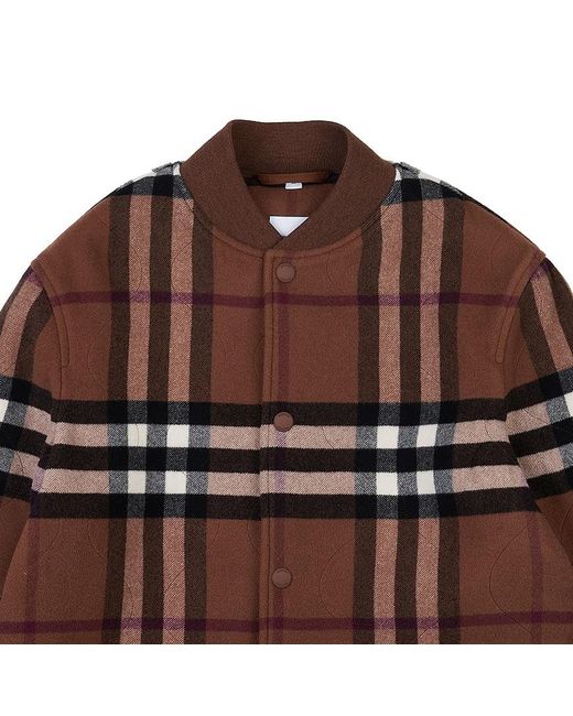 Burberry Brown Check-Pattern Wool Bomber Jacket for men