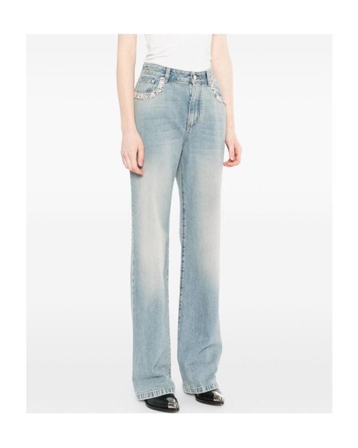 McQueen Blue Straight-Leg Embellished Jeans