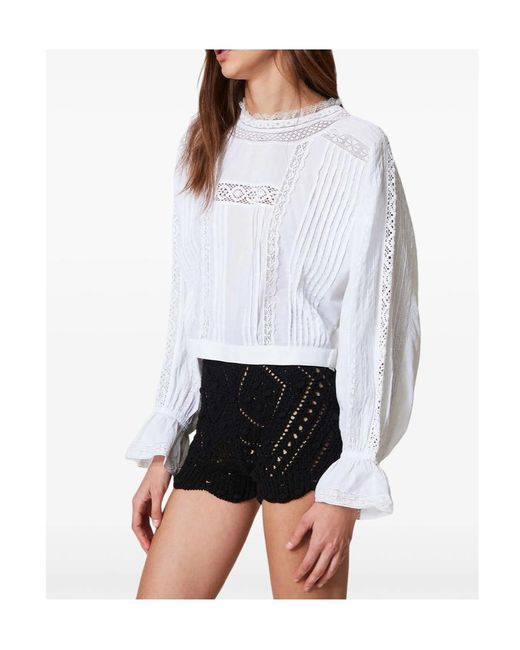 Twinset White Mock Neck Sweater With Embroidery