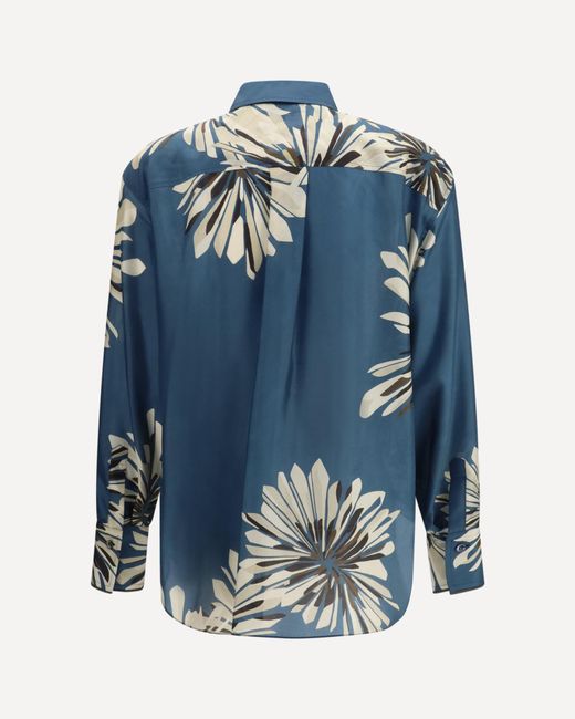 Brunello Cucinelli Blue Floral-Print Buttoned Shirt