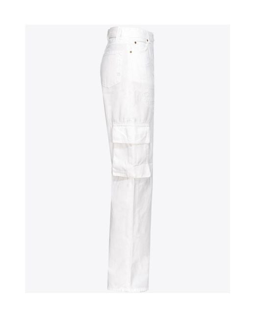 Pinko White Caty Cargo Low-Waist Trousers