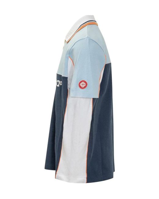 Casablanca Blue Colour-Block Zip-Neck Polo Shirt for men