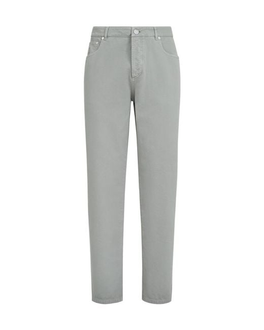 Brunello Cucinelli Gray Garment-Dyed Five-Pocket Trousers for men