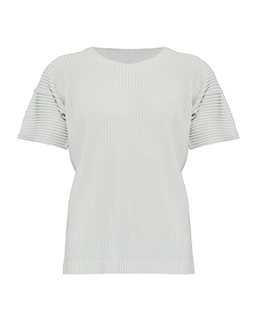 Homme Plissé Issey Miyake White Pleated T-Shirt for men