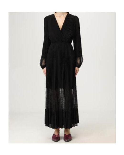 Twinset Black V-Neck Pleated Georgette Maxi Dress