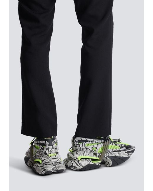 Balmain Green Unicorn Snake-Skin Effect Sneakers for men