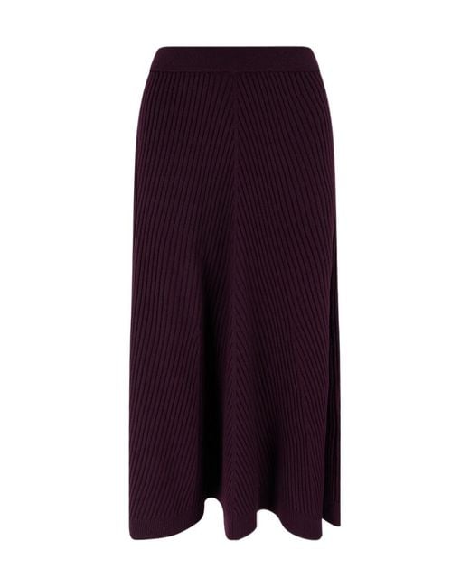 Victoria Beckham Purple Ribbed Knit Midi Skirt