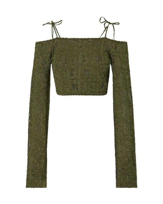 Gcds Green Monogram Cropped Knit Sweater