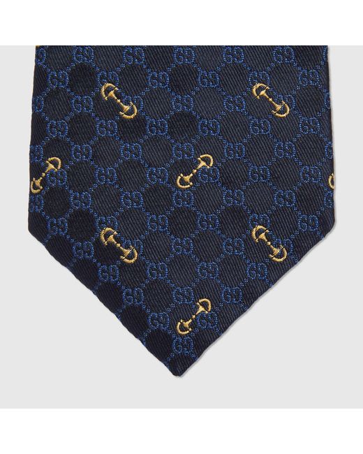 Gucci Blue Horsebit Embroidered Tie for men