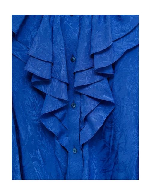 Gucci Blue Long-Sleeved Ruffled Shirt