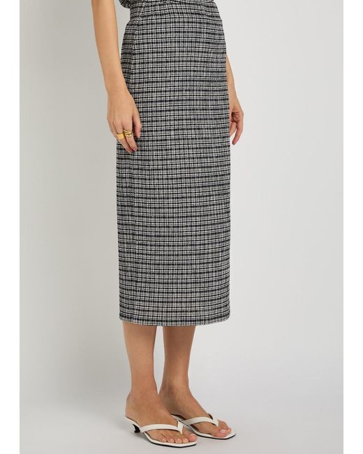 Vince Gray Striped Shirred Midi Skirt