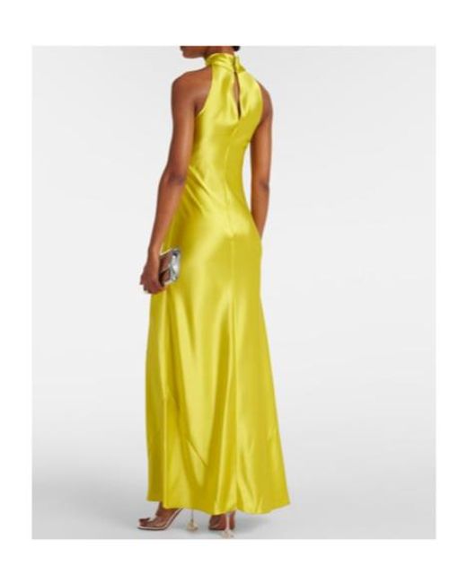 Galvan Yellow Portico Halterneck Satin Gown
