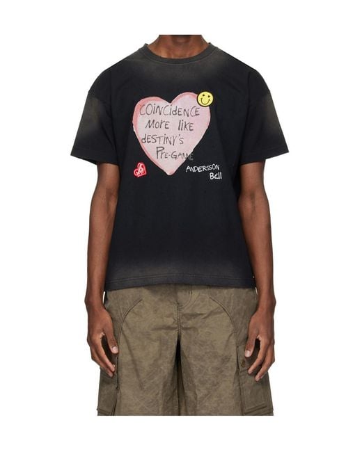 ANDERSSON BELL Black Heart-Shaped T-Shirt for men
