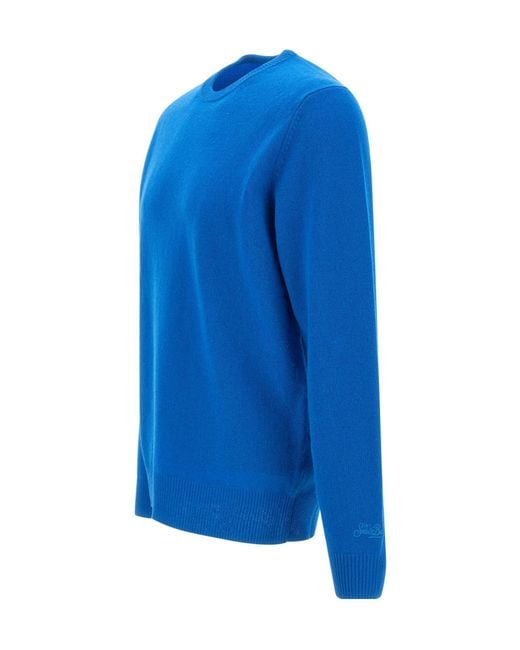 Mc2 Saint Barth Blue Ribbed Crewneck Jumper for men