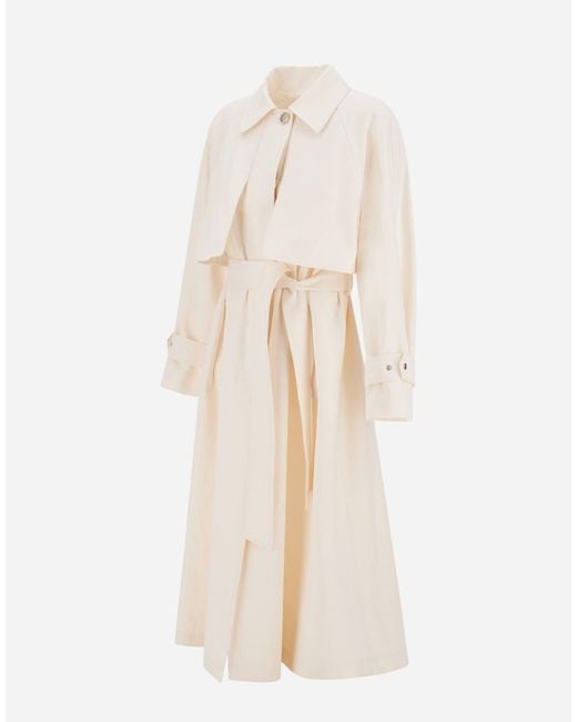 Herno White Long-Sleeved Belted Trench Coat
