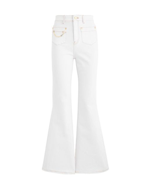 Ganni White Chain-Decorated Flared Jeans